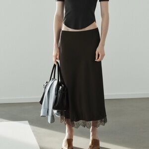 SATIN EFFECT LACE MIDI SKIRT Zara Brown